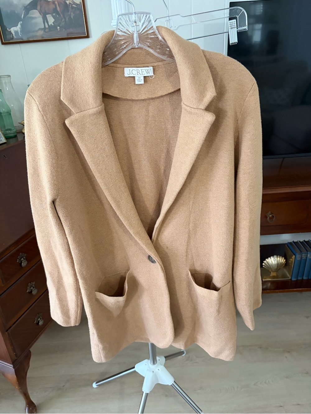 J. Crew Women's Camel Knit Sweater Blazer Jacket